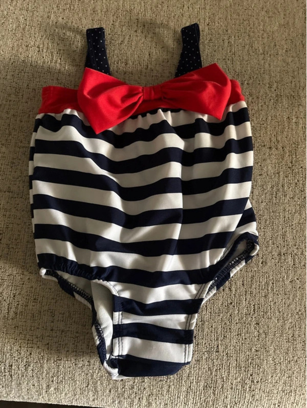 Cat & Jack Girls Navy Blue Stripes 1-piece Bathing Suit Size 6-9 Months EUC
